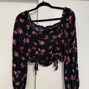 Floral Black Cropped Blouse